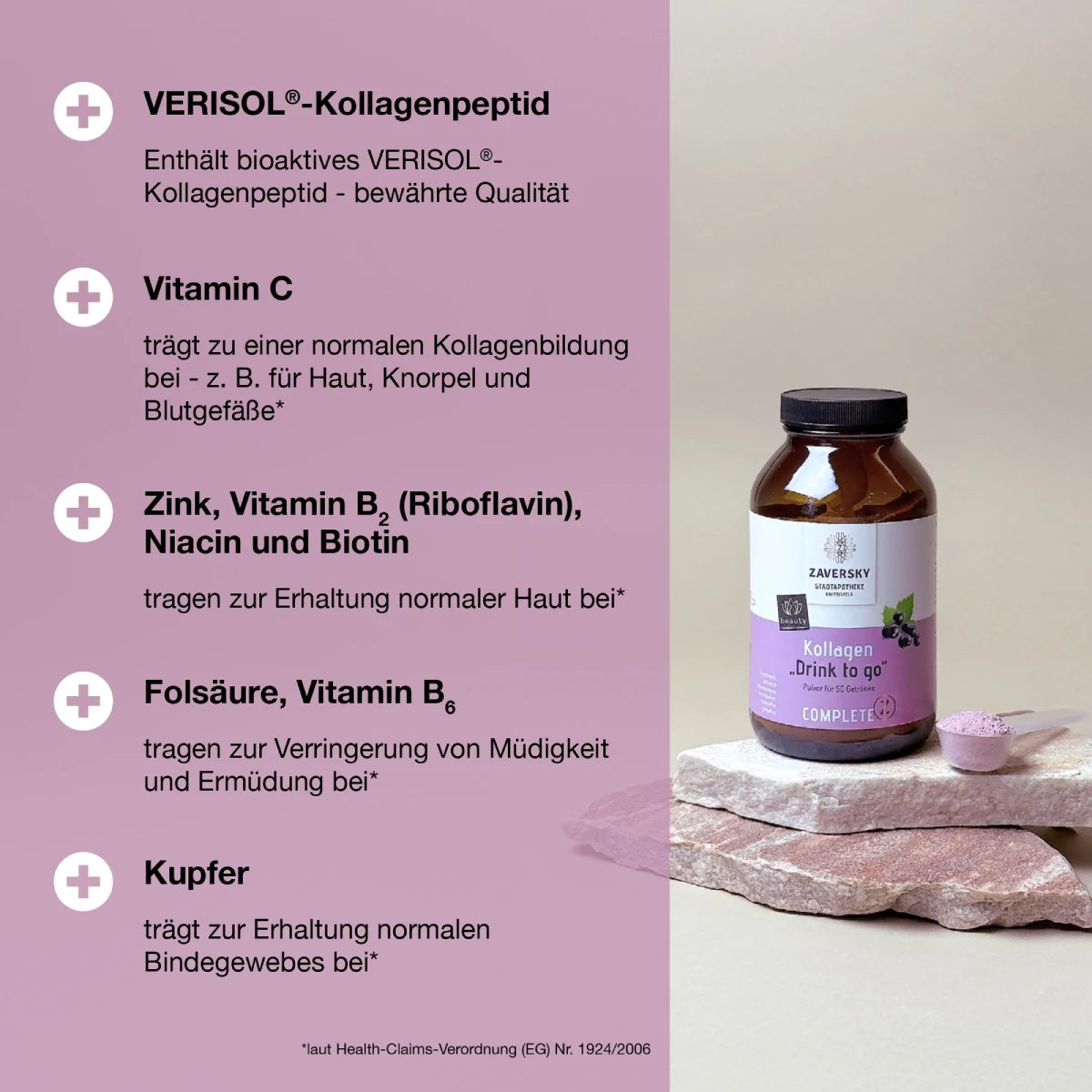 Kollagen "Drink to Go" mit Johannisbeerfruchtpulver - Gratis Produkt bei Apotheke Zaversky