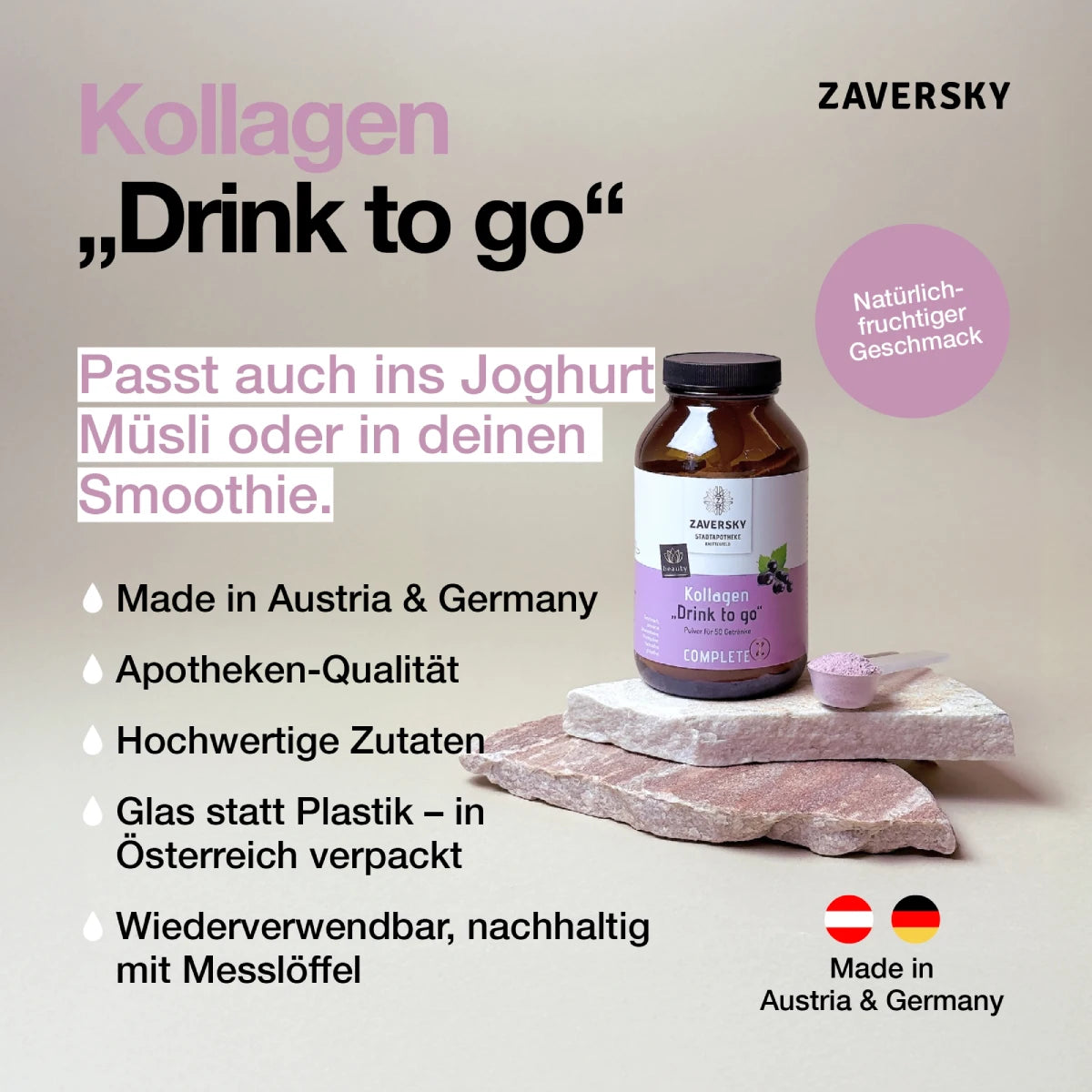 Kollagen "Drink to Go" mit Johannisbeerfruchtpulver - Gratis Produkt bei Apotheke Zaversky