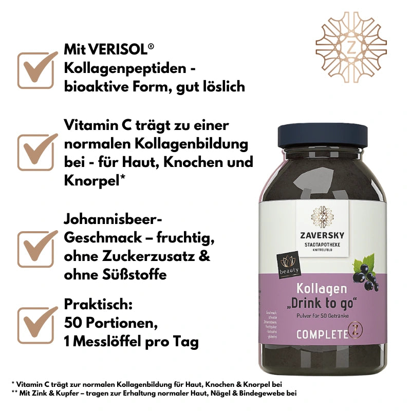 Kollagen "Drink to Go" mit Johannisbeerfruchtpulver bei Apotheke Zaversky