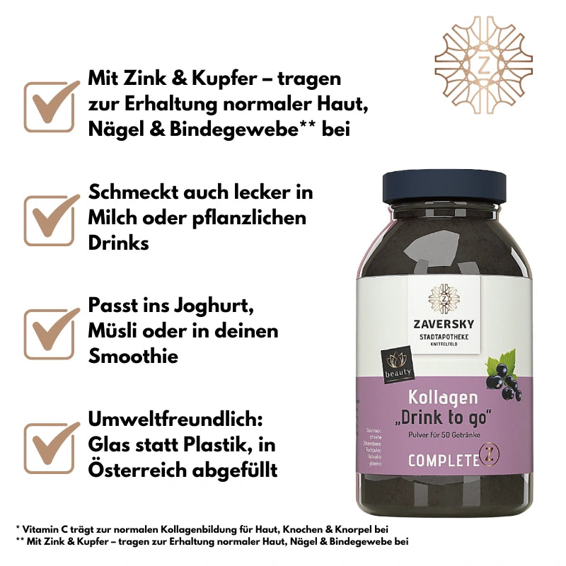 Kollagen "Drink to Go" mit Johannisbeerfruchtpulver bei Apotheke Zaversky