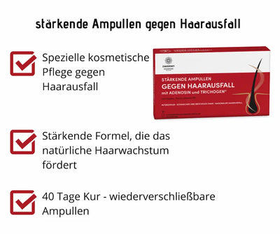 Zaversky stärkende Ampullen gegen Haarausfall in roter Verpackung mit Adenosin und Trichogen, 40-Tage-Kur mit wiederverschließbaren Ampullen