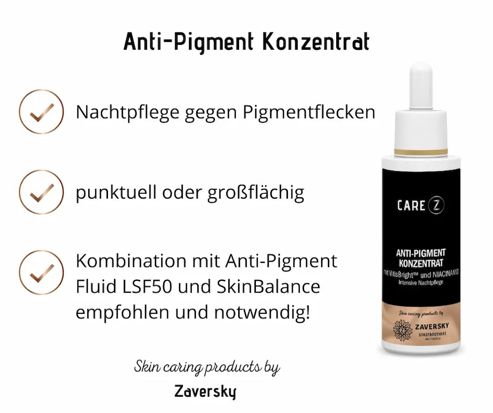 Care Z Anti-Pigment Konzentrat mit VitisBright und Niacinamid in schwarzer Pipettenflasche, Nachtpflege gegen Pigmentflecken von Zaversky