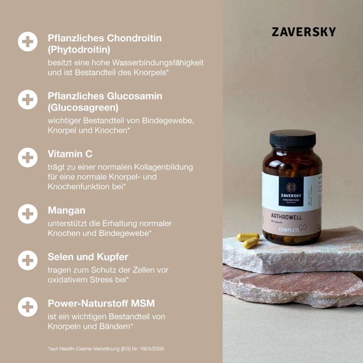 Arthrowell – Vegane Gelenk - Kapseln mit Glucosamin, Chondroitin & Vitamin C, 90 Stück - Nahrungsergänzung - Apotheke Zaversky