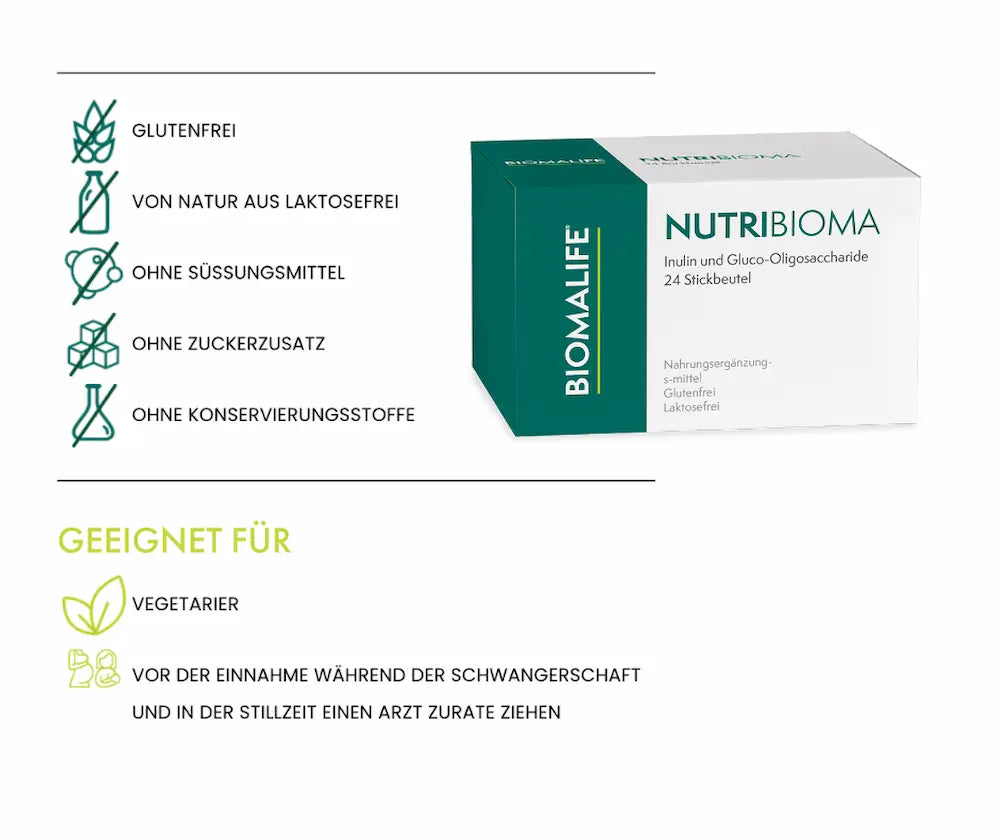 Biomalife Nutribioma mit Inulin und Gluco-Oligosaccharide, 24 Stickbeutel, glutenfrei, laktosefrei, ohne Süßungsmittel, für Vegetarier geeignet