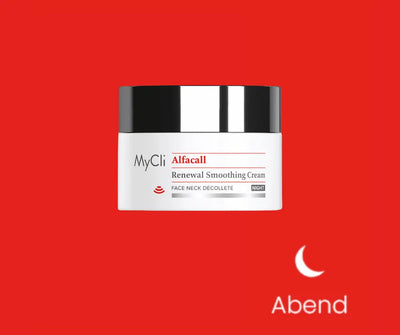 MyCli Alfacall Renewal Smoothing Cream Night im weißen Tiegel mit schwarzem Deckel für Gesicht, Hals und Dekolleté, Abendpflege