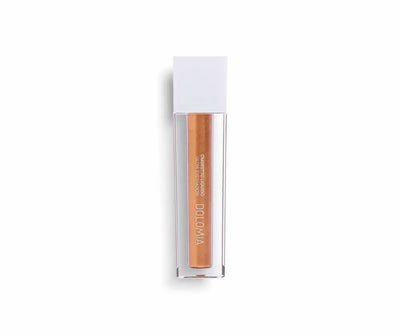 Flüssiger Lidschidschatten Glow Eyeshadow von Dolomia in schimmerndem Kupferton, transparenter Applikator mit weißer Kappe, Vorderansicht.