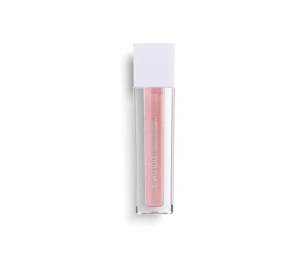 Dolomia Glow Eyeshadow Ombretto Liquido, flüssiger Lidschatten in schimmerndem Rosé, transparenter Applikator mit weißer Kappe, Vorderansicht
