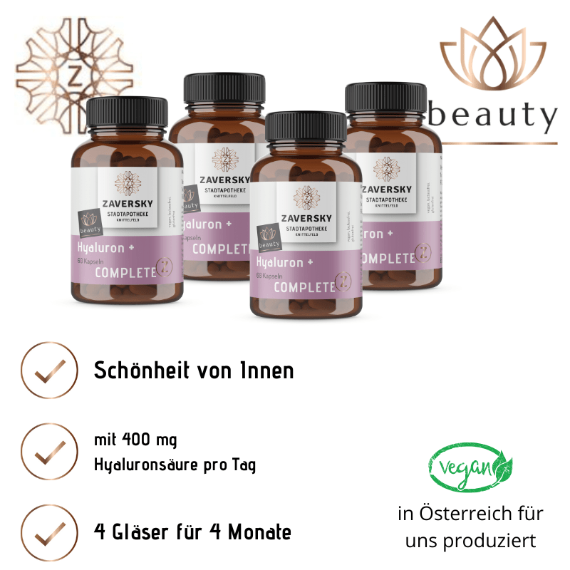 Hyaluron + Kapseln mit Zink & Aronia - vegan & rein - Nahrungsergänzung - Apotheke Zaversky