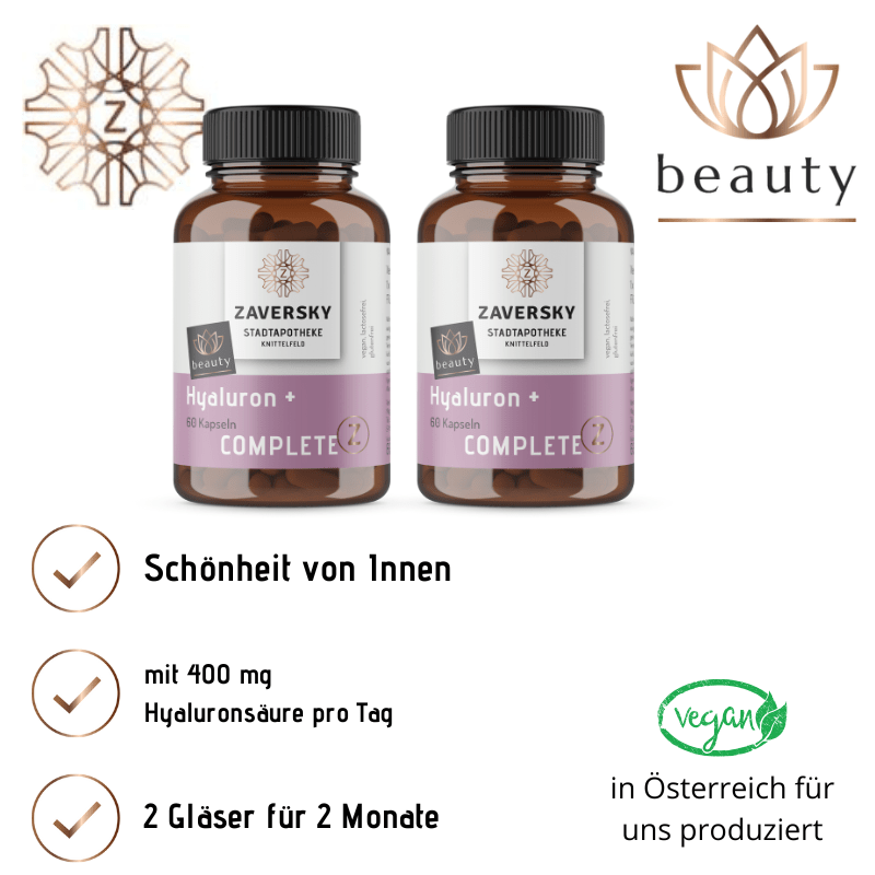 Hyaluron + Kapseln mit Zink & Aronia - vegan & rein - Nahrungsergänzung - Apotheke Zaversky
