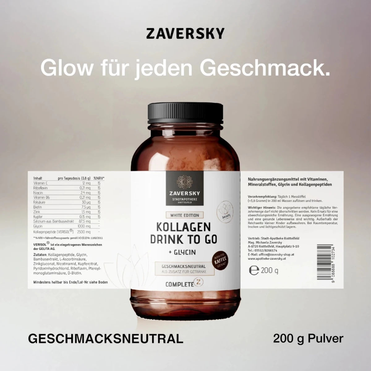 Kollagen Drink to Go "White Edition" (52 Portionen, geschmacksneutral) - Nahrungsergänzung - Apotheke Zaversky