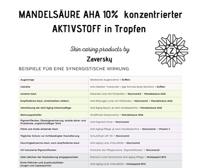MANDELSÄURE AHA 10% konzentrierter AKTIVSTOFF in Tropfen CareZ - Kosmetika - Apotheke Zaversky