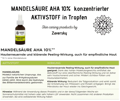 MANDELSÄURE AHA 10% konzentrierter AKTIVSTOFF in Tropfen CareZ - Kosmetika - Apotheke Zaversky