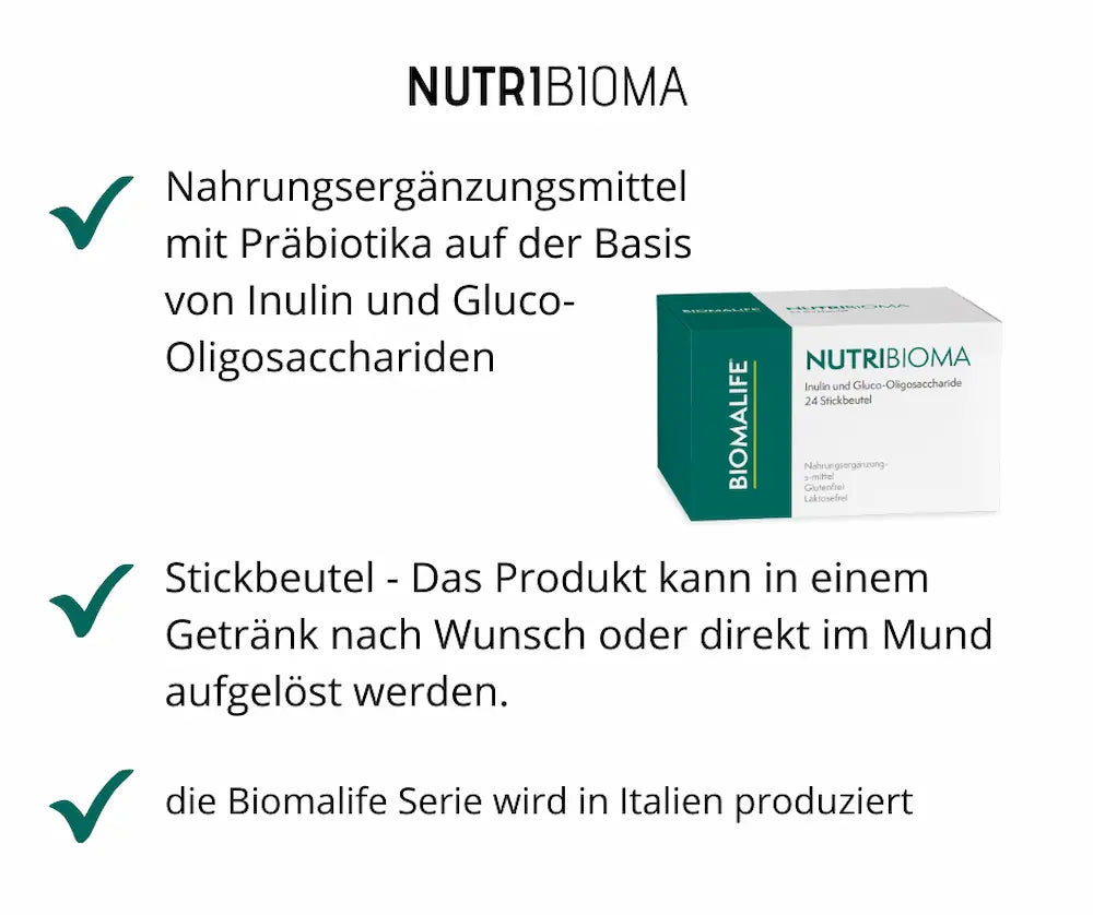 Nutribioma von Biomalife, Nahrungsergänzungsmittel mit Inulin und Gluco-Oligosacchariden, 24 Stickbeutel, glutenfrei und laktosefrei