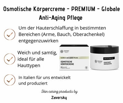 Zaversky Osmotische Körpercreme Premium mit weißem Tiegel und Verpackung, globale Anti-Aging Pflege für alle Hauttypen