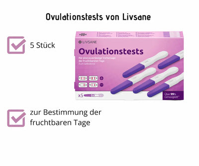 Livsane Ovulationstests, 5 Stück, lila Verpackung mit Teststäbchen, zur Bestimmung der fruchtbaren Tage, über 99 % Genauigkeit