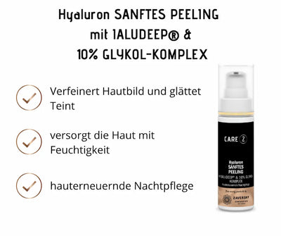 Care Z Hyaluron Sanftes Peeling mit IALUDEEP und 10% Glykol-Komplex in schwarzer Spenderflasche, hauterneuernde Nachtpflege von Zaversky