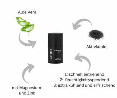 OMRO Skin Cream 3 in 1 Only Men Rebels Only in schwarzem Tiegel mit Aloe Vera, Aktivkohle, Magnesium und Zink