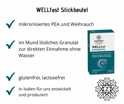 WELLfast Stickbeutel von Zaversky mit mikronisiertem PEA und Weihrauch, im Mund lösliches Granulat, glutenfrei und lactosefrei