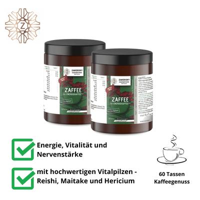 Zaffee - Energiekaffee mit Vitalpilzen für Energie, Vitalität und Nervenstärke - 2 Packungen - Nahrungsergänzung - Apotheke Zaversky