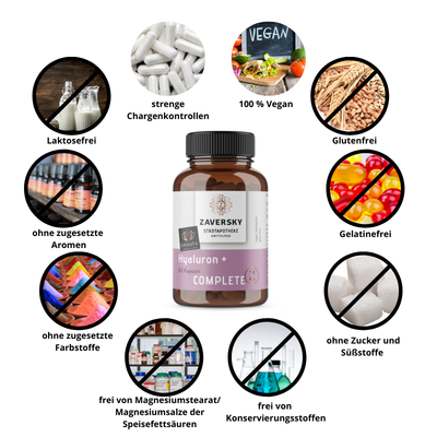 Hyaluron + Kapseln mit Zink & Aronia - vegan & rein - Nahrungsergänzung - Apotheke Zaversky