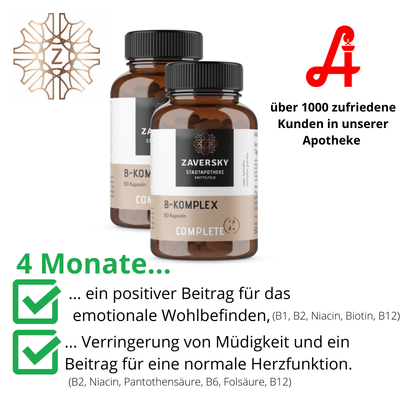 Vitamin B - Komplex - zur Unterstützung des Nervensystems - 60 Stück für 2 Monate - Nahrungsergänzung - Apotheke Zaversky