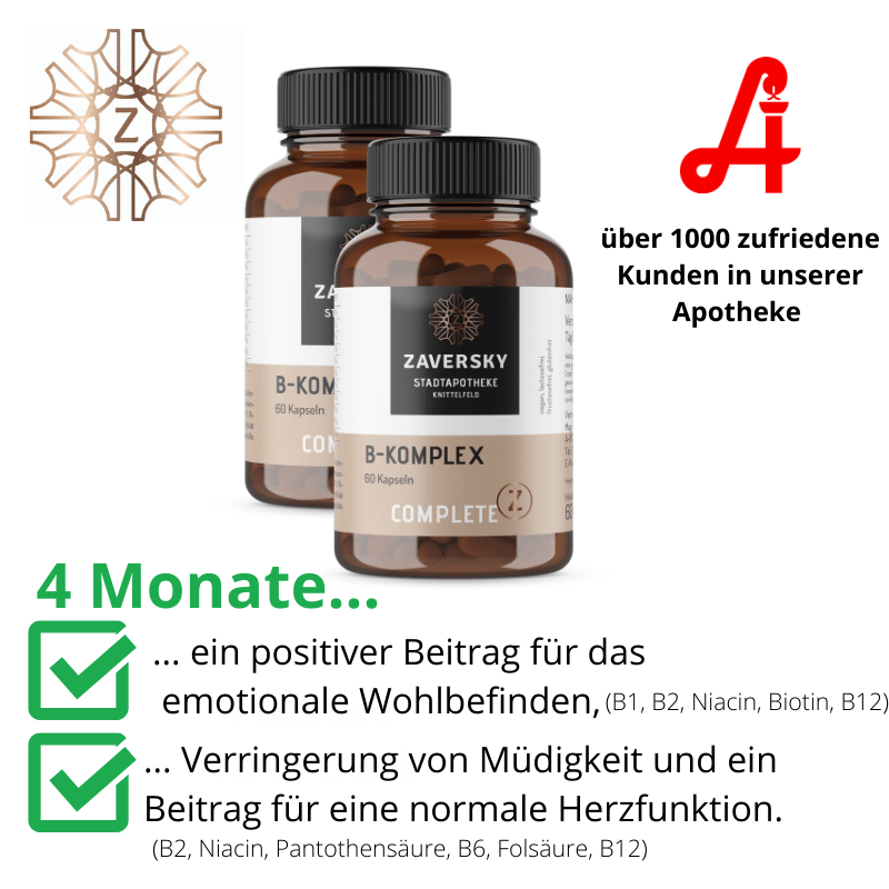 Vitamin B - Komplex - zur Unterstützung des Nervensystems - 60 Stück für 2 Monate - Nahrungsergänzung - Apotheke Zaversky