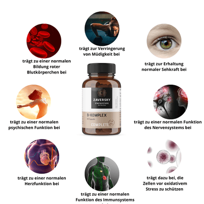 Vitamin B - Komplex - zur Unterstützung des Nervensystems - 60 Stück für 2 Monate - Nahrungsergänzung - Apotheke Zaversky