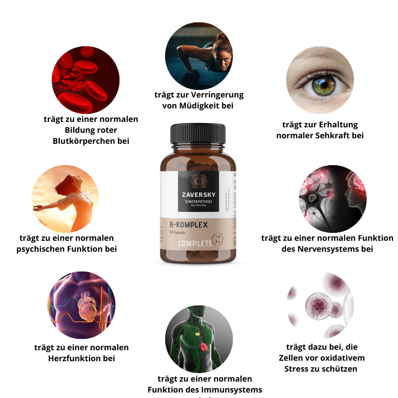 Vitamin B - Komplex - zur Unterstützung des Nervensystems - 60 Stück für 2 Monate - Nahrungsergänzung - Apotheke Zaversky