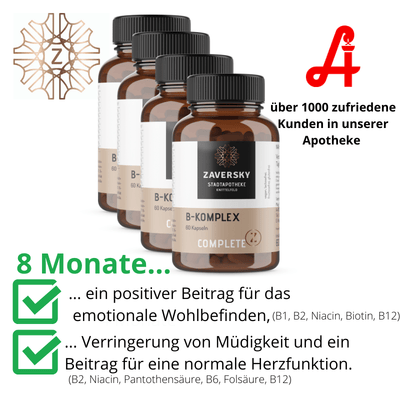 Vitamin B - Komplex - zur Unterstützung des Nervensystems - 60 Stück für 2 Monate - Nahrungsergänzung - Apotheke Zaversky